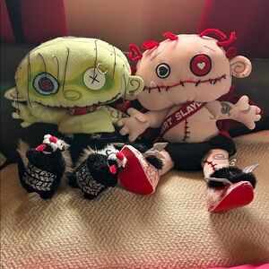 Plush Heart-Themed Duo in Pink and Green. 16 in long